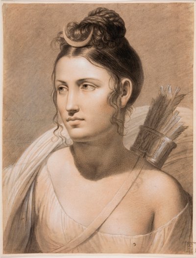 ""Diane"" (Diana) Pastel de Joseph-Francois Ducq (1762-1829) 18eme siecle Groeningemuseum, Brugge av Joseph François Ducq