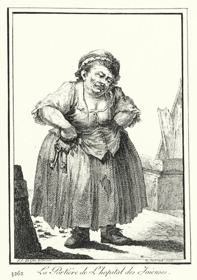 Dørvakten til Hopital des Joieuses (gravering) av Joseph Franz von (after) Goez