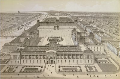 Utsikt over Louvre og Tuileriene, ca. 1850 av Joseph-Gabriel Aubrun