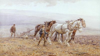 Ploughing the Downs (akvarell på papir) av Joseph Harold Swanwick
