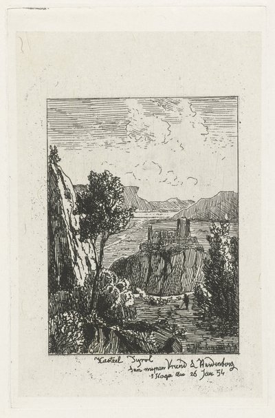 Slott på en stein Slott i Tyrol (tittel på objekt) av Joseph Hartogensis