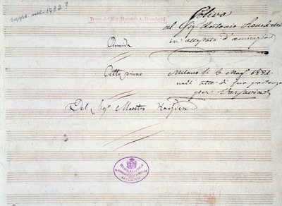 Første side av musikalsk partitur av menuetten i Armida av J Haydn (1821) av Joseph Haydn