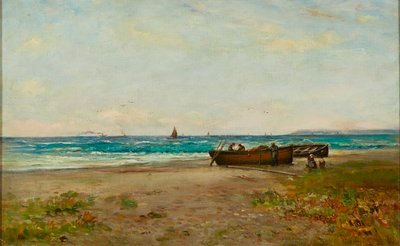 Tending the Boats, Ayrshire Coast (olje på lerret) av Joseph Henderson
