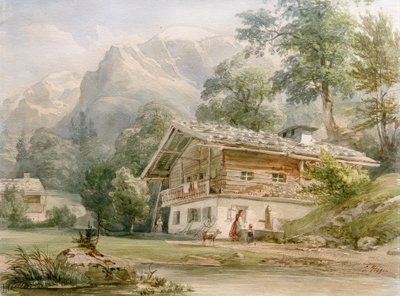 Våningshus på Königssee nær Berchtesgaden av Joseph Hoger