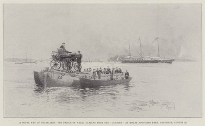 A Novel Way of Travelling, prinsen av Wales lander fra Osborne ved Mount Edgcumbe Park, lørdag 27. august av Joseph Holland Tringham