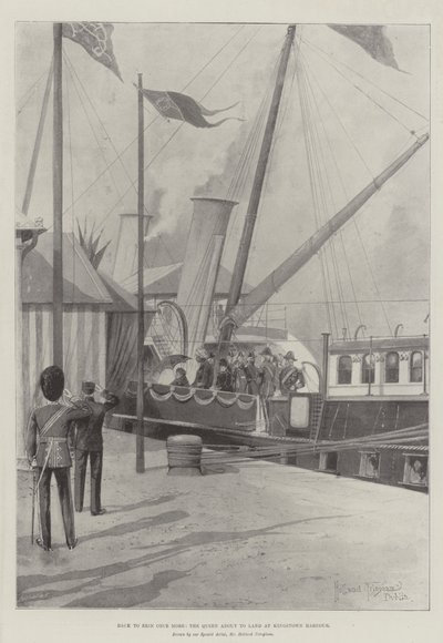 Tilbake til Erin igjen, dronningen er i ferd med å lande ved Kingstown Harbor av Joseph Holland Tringham