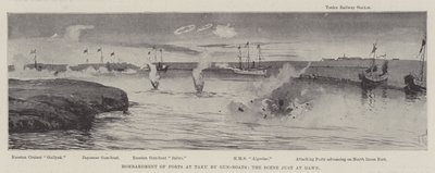 Bombardement av fortene ved Taku av Gun-Boats, scenen like ved daggry av Joseph Holland Tringham