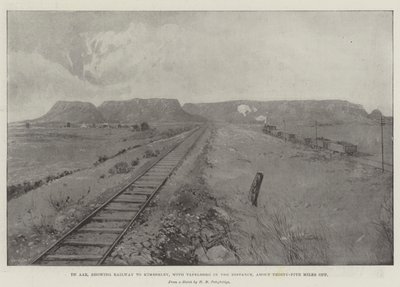De Aar, viser Railway to Kimberley, med Tafelberg i det fjerne, omtrent trettifem mil unna av Joseph Holland Tringham