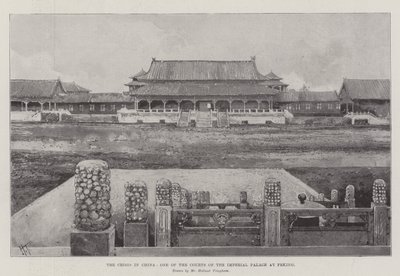 Krisen i Kina, en av domstolene til det keiserlige palasset i Peking av Joseph Holland Tringham
