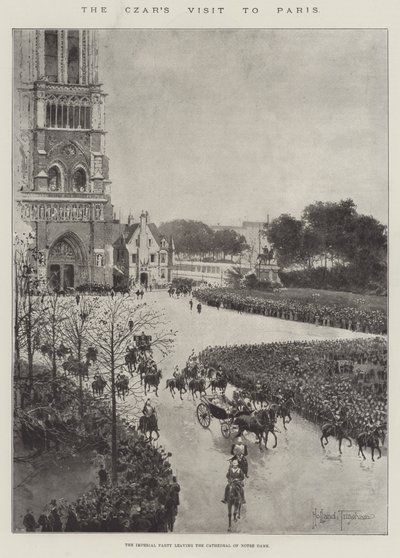 Tsarens besøk i Paris, det keiserlige partiet forlater katedralen i Notre Dame av Joseph Holland Tringham