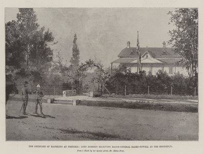 Forsvareren av Mafeking i Pretoria, Lord Roberts tar imot generalmajor Baden-Powell ved residensen av Joseph Holland Tringham