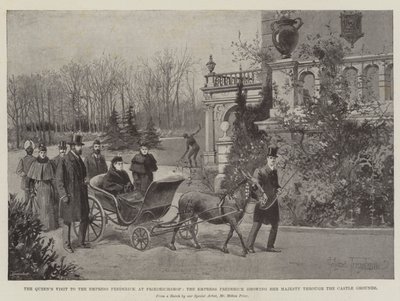 Dronningens besøk til keiserinne Frederick på Friedrichshof, keiserinne Frederick viser Hennes Majestet gjennom slottsområdet av Joseph Holland Tringham
