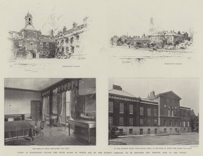 Utsikt over Kensington Palace, hvis statsrom etter dronningens kommando skal restaureres og åpnes for publikum av Joseph Holland Tringham