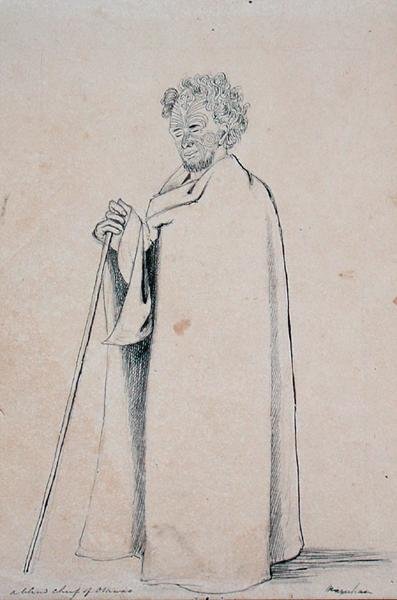 A Blind Chief of Otawao, ca. 1844 (penn og blyant på papir) av Joseph Jenner Merrett