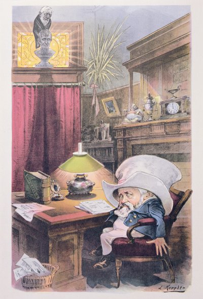 'The Raven' (farge litho) av Joseph Keppler