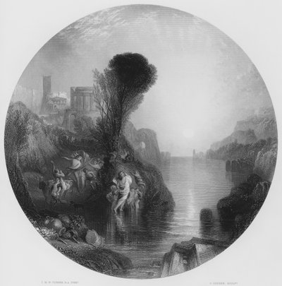 Bacchus og Ariandne, fra bildet i Nasjonalgalleriet (gravering) av Joseph Mallord William (after) Turner