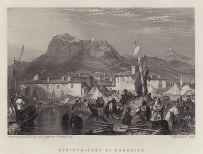 Corinth, Port of Kenkries (farge litho) av Joseph Mallord William (after) Turner