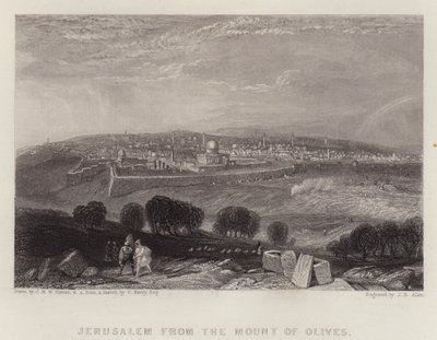 Jerusalem fra Oljeberget (farge litho) av Joseph Mallord William (after) Turner
