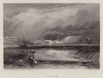 Sidon (farge litho) av Joseph Mallord William (after) Turner
