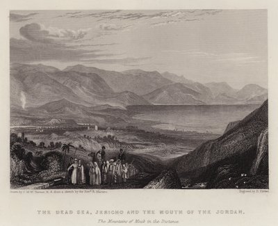 Dødehavet, Jeriko og Jordans munning, Moabs fjell i det fjerne (farge litho) av Joseph Mallord William (after) Turner