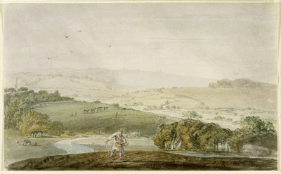 A Farmer Sowing, with a River Valley and Rolling Hills Beyond, ca. 1795 av Joseph Mallord William Turner