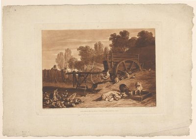 Våningshus med hane, høner og griser Gårdsgården med hanen Landskapsstudier (serietittel) Liber Studiorum (serietittel) av Joseph Mallord William Turner