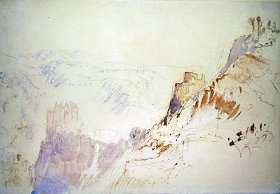 Burg Eltz fra nord (blyant, penn og rødt blekk, akvarell og kroppsfarge på papir) av Joseph Mallord William Turner