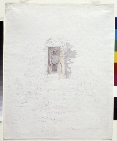 Cross At The Entrance To Hereford (blyant med gule og grå vasker på hvitt papir) av Joseph Mallord William Turner