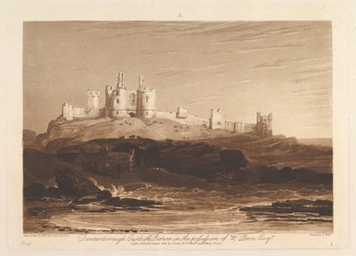 Dunstanborough Castle Liber Studiorum, del III, plate 14, 10. juni 1808. av Joseph Mallord William Turner