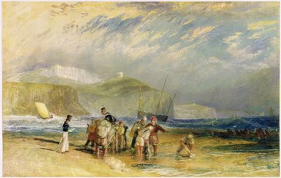 Folkestone havn og kyst til Devon, ca. 1830 (wc og gouache på papir) av Joseph Mallord William Turner