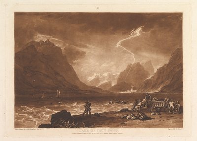 Lake of Thun, sveitsiske Liber Studiorum, del III, plate 15, 10. juni 1808. av Joseph Mallord William Turner