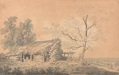 Landskap med låve, ca. 1795 (grafitt og vask på papir) av Joseph Mallord William Turner