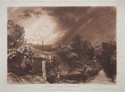 Liber Studiorum: Watercress Gatherers, Rails Head, Ferry Bridge, Twickenham av Joseph Mallord William Turner
