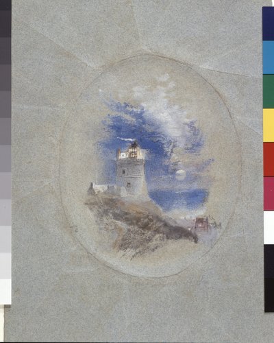 Lowestoffe Lighthouse (gouache på blått papir) av Joseph Mallord William Turner