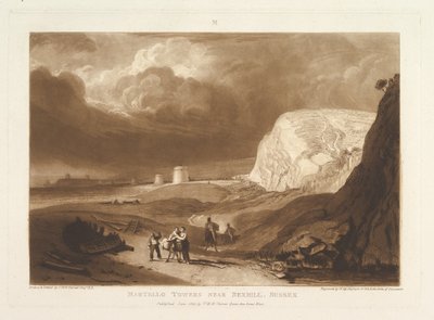 Martello Towers nær Bexhill, Sussex Liber Studiorum, del VII, plate 34, juni 1811. av Joseph Mallord William Turner