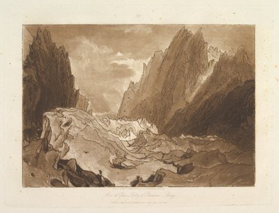 Mêr de Glace, Valley of Chamouni-Savoy Liber Studiorum, del X, plate 50, 23. mai 1812. av Joseph Mallord William Turner