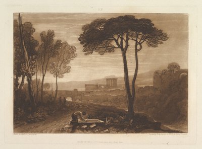 Scene i Campagna Liber Studiorum, del VIII, plate 38, 1. februar 1812 av Joseph Mallord William Turner