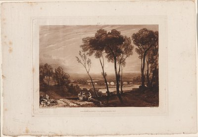 Broen i mellomdistanse, plate 13 fra Liber Studiorum av Joseph Mallord William Turner