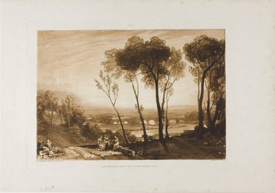 Broen i mellomdistanse, plate 13 fra Liber Studiorum av Joseph Mallord William Turner