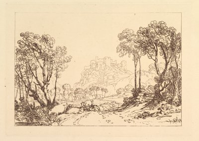 Slottet over Meadows Liber Studiorum, del II, plate 8, 1808. av Joseph Mallord William Turner