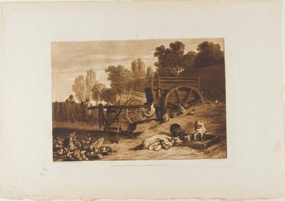 Gårdsgården med hanen, tallerken 17 fra Liber Studiorum av Joseph Mallord William Turner
