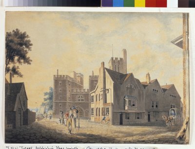 Utsikt over erkebiskopens palass, Lambeth (akvarell på hvitt papir) av Joseph Mallord William Turner