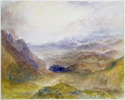 Utsikt langs en alpindal, muligens Val d"Aosta av Joseph Mallord William Turner