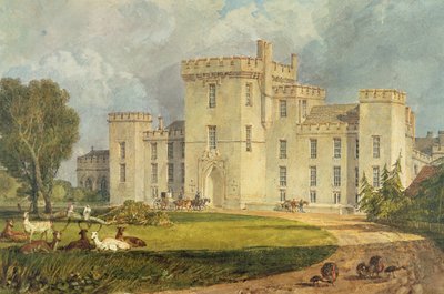 Utsikt over Hampton Court fra nordvest, ca. 1806 (penn og blekk og akvarell over blyant på vevd papir) av Joseph Mallord William Turner