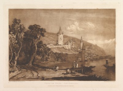 Byen Thun, Sveits Liber Studiorum, del XII, plate 59, 1. januar, av Joseph Mallord William Turner