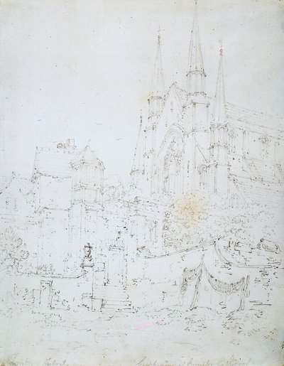 West Window, Worcester Cathedral (blyant på hvitt papir) av Joseph Mallord William Turner