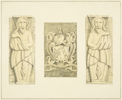 2 figurer og våpenskjold fra Gateway på Black Castle, Brislington av Joseph Manning