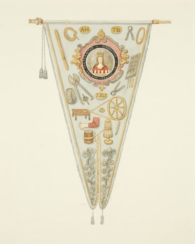 Banner of the Pin-maker's Company of Bristol, ca. 1833 (blyant, akvarell og kroppsfarge på papir) av Joseph Manning