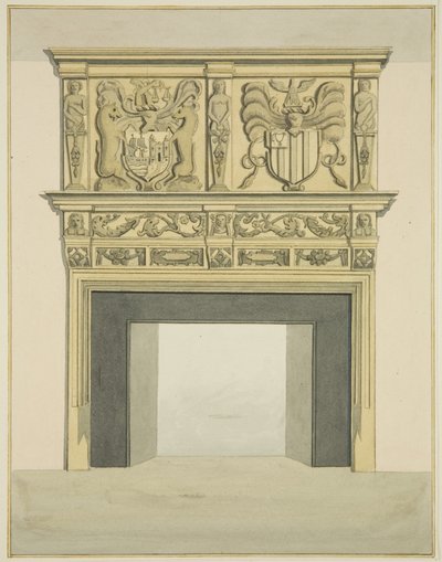 Skorsteinsstykke i tidligere bolig til Sir John Knight, Temple Street (akvarell på papir) av Joseph Manning
