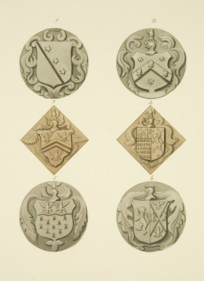 Våpenskjold på gravsteiner i Thomaskirken (akvarell på papir) av Joseph Manning